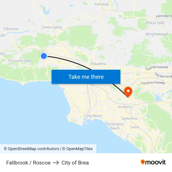 Fallbrook / Roscoe to City of Brea map