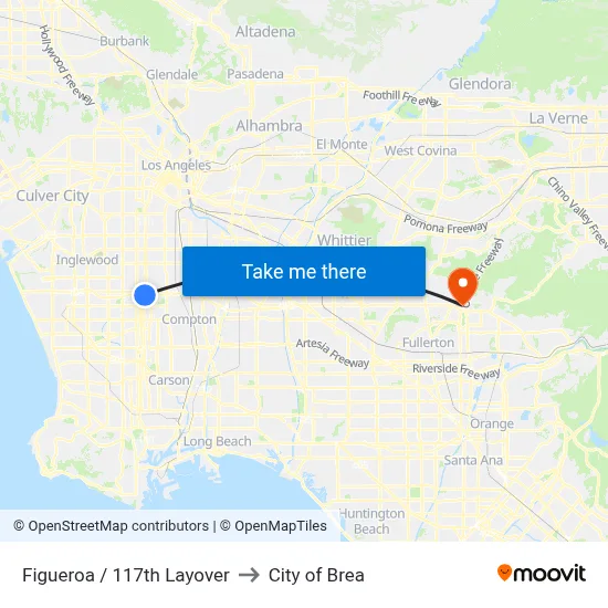 Figueroa / 117th Layover to City of Brea map
