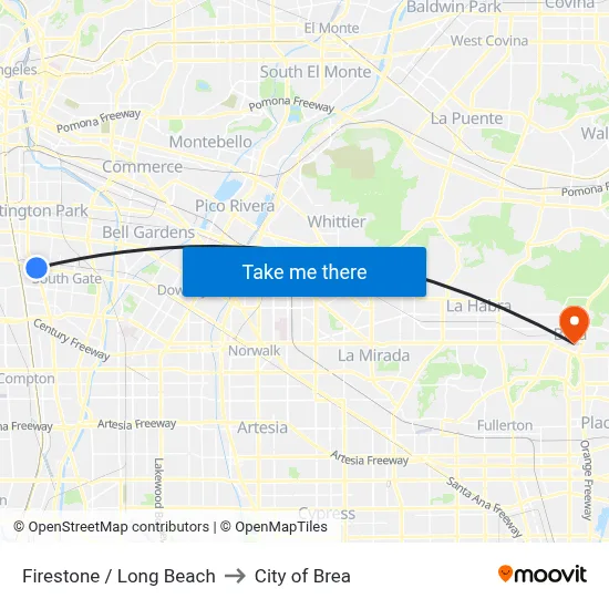 Firestone / Long Beach to City of Brea map