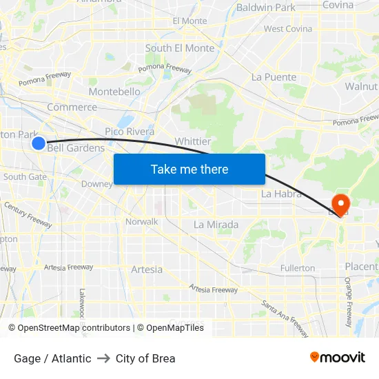 Gage / Atlantic to City of Brea map