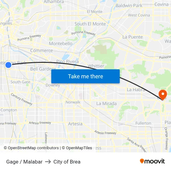Gage / Malabar to City of Brea map