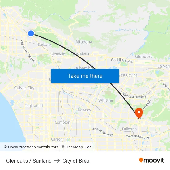 Glenoaks / Sunland to City of Brea map