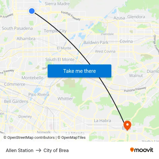 Allen Station to City of Brea map