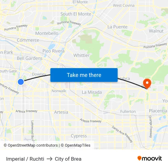 Imperial / Ruchti to City of Brea map