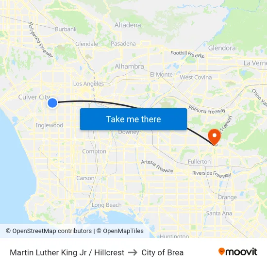 Martin Luther King Jr / Hillcrest to City of Brea map