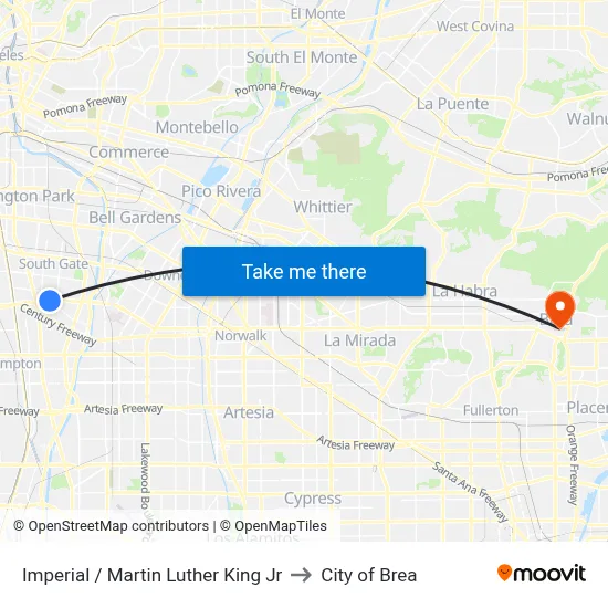 Imperial / Martin Luther King Jr to City of Brea map