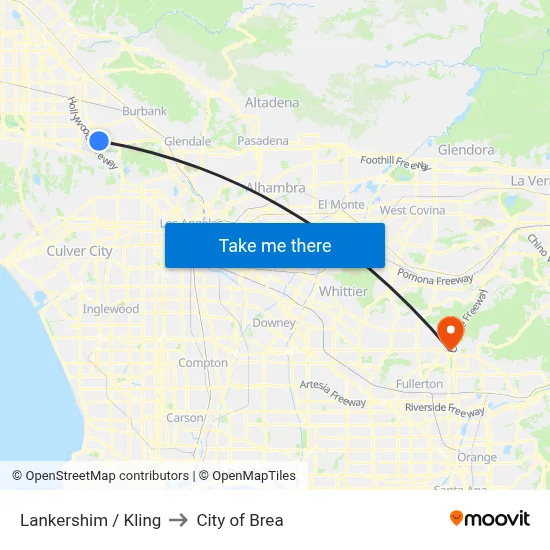 Lankershim / Kling to City of Brea map