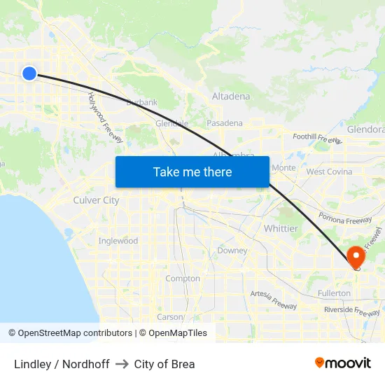 Lindley / Nordhoff to City of Brea map