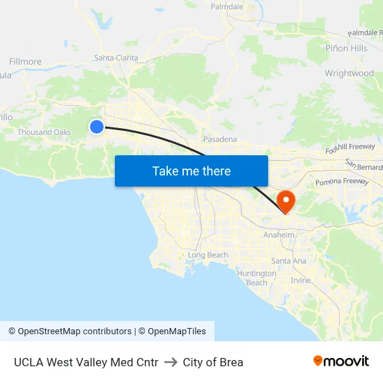 UCLA West Valley Med Cntr to City of Brea map