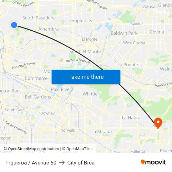 Figueroa / Avenue 50 to City of Brea map