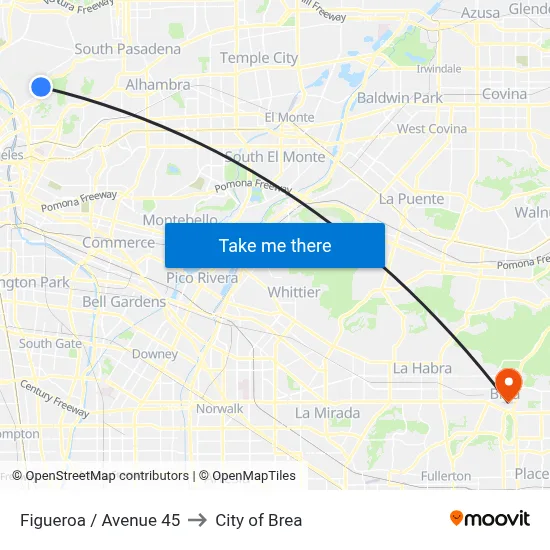 Figueroa / Avenue 45 to City of Brea map