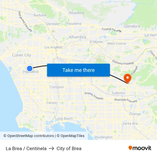 La Brea / Centinela to City of Brea map