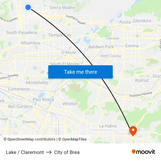 Lake / Claremont to City of Brea map