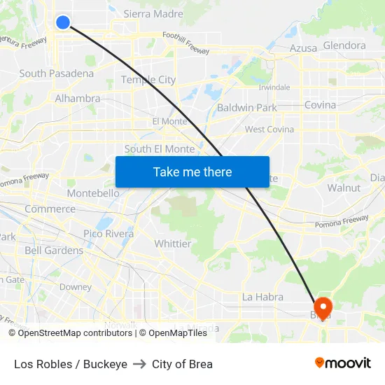 Los Robles / Buckeye to City of Brea map