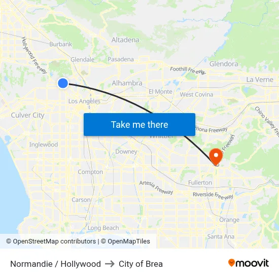 Normandie / Hollywood to City of Brea map