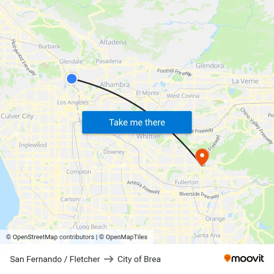 San Fernando / Fletcher to City of Brea map