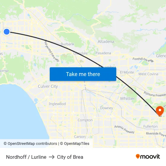 Nordhoff / Lurline to City of Brea map