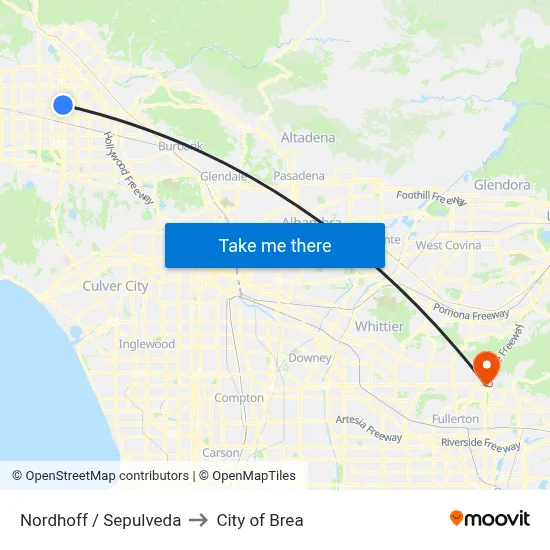 Nordhoff / Sepulveda to City of Brea map