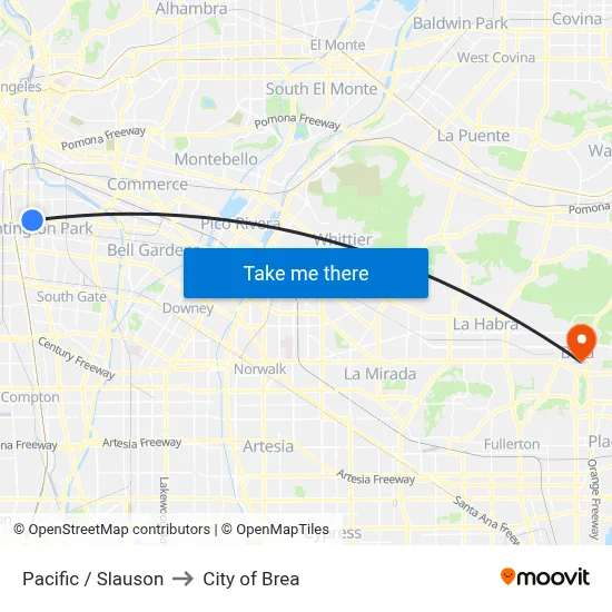 Pacific / Slauson to City of Brea map