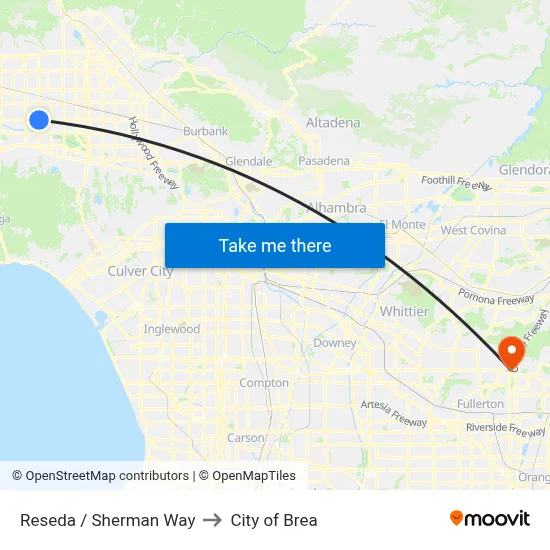 Reseda / Sherman Way to City of Brea map