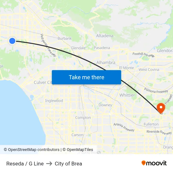 Reseda / G Line to City of Brea map
