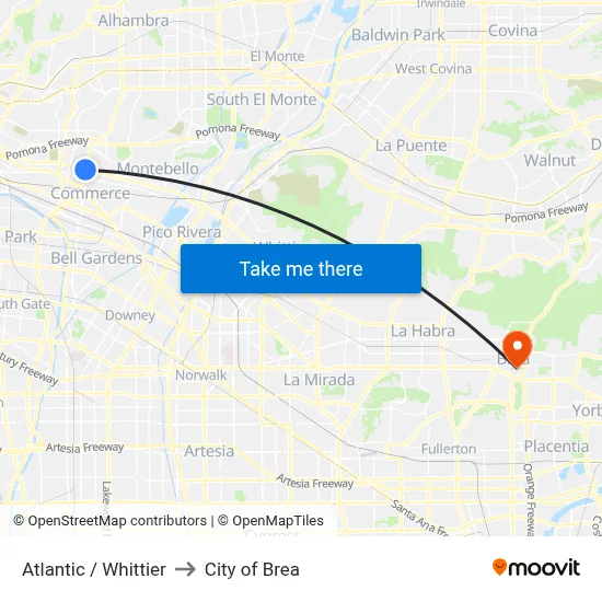 Atlantic / Whittier to City of Brea map