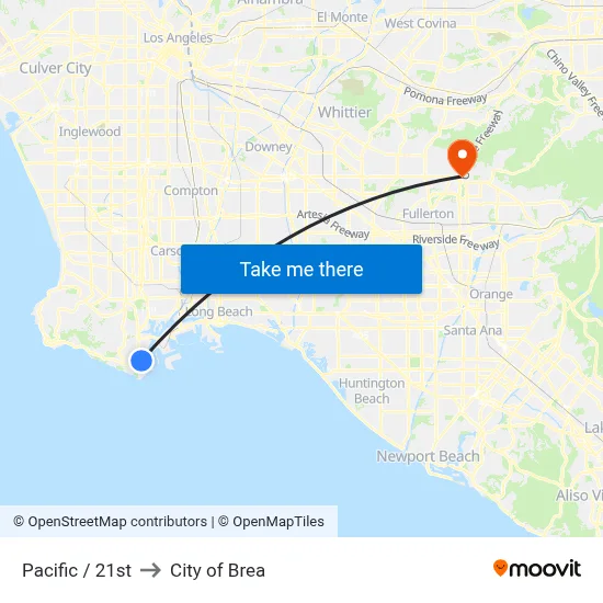 Pacific / 21st to City of Brea map