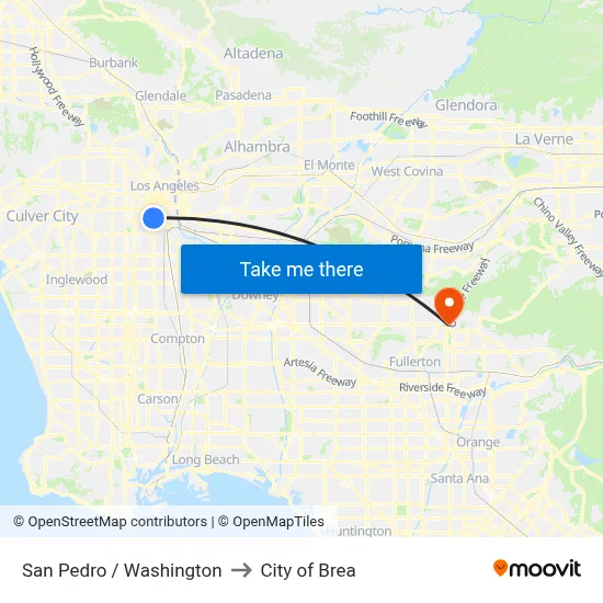 San Pedro / Washington to City of Brea map