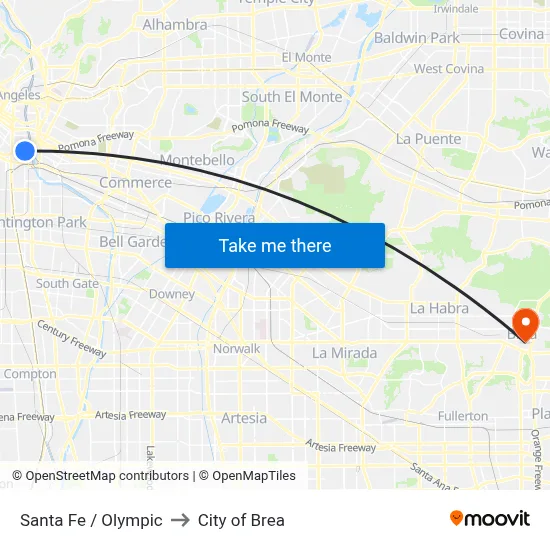 Santa Fe / Olympic to City of Brea map