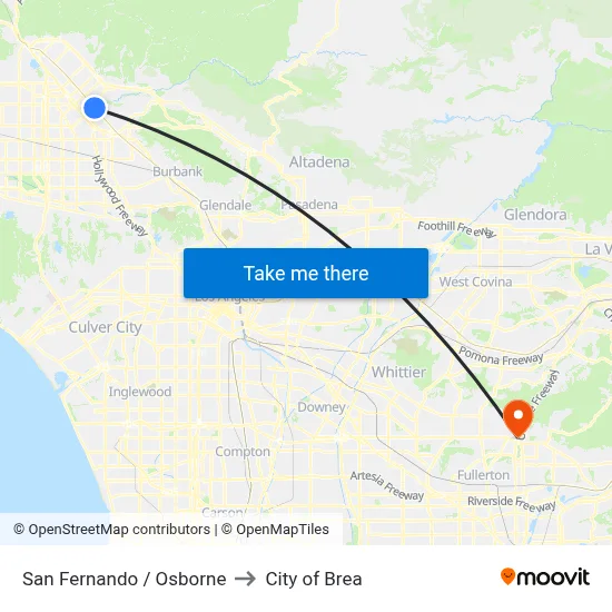 San Fernando / Osborne to City of Brea map
