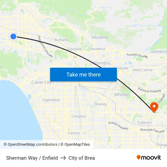 Sherman Way / Enfield to City of Brea map