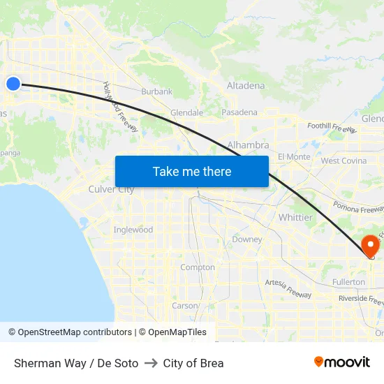 Sherman Way / De Soto to City of Brea map