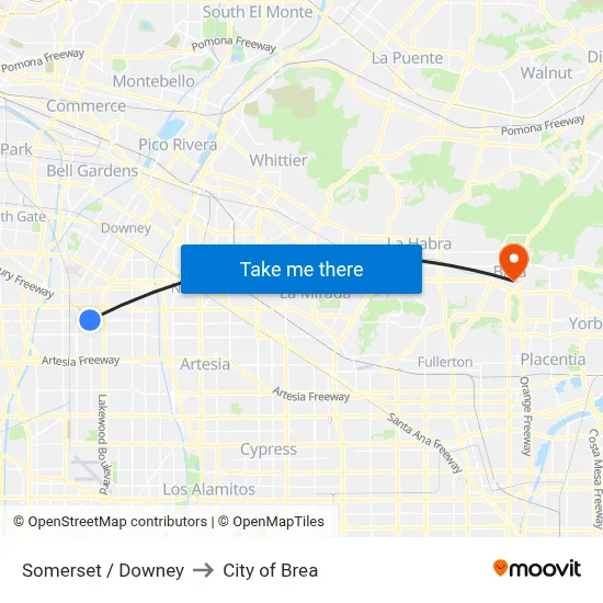 Somerset / Downey to City of Brea map