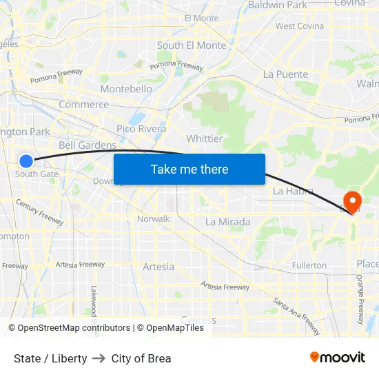 State / Liberty to City of Brea map