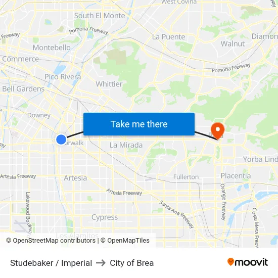 Studebaker / Imperial to City of Brea map