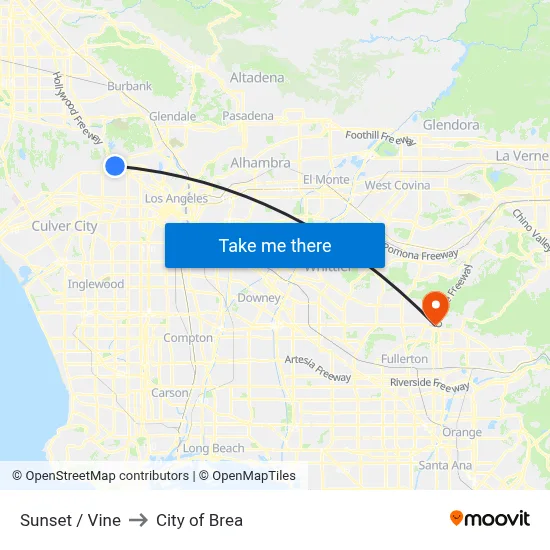 Sunset / Vine to City of Brea map