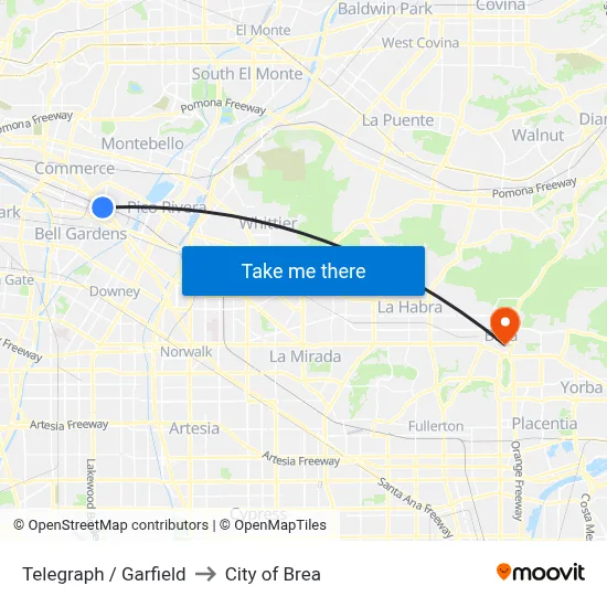 Telegraph / Garfield to City of Brea map