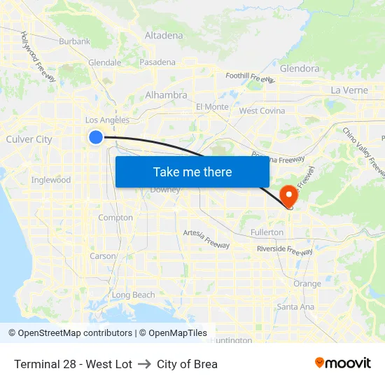 Terminal 28 - West Lot to City of Brea map
