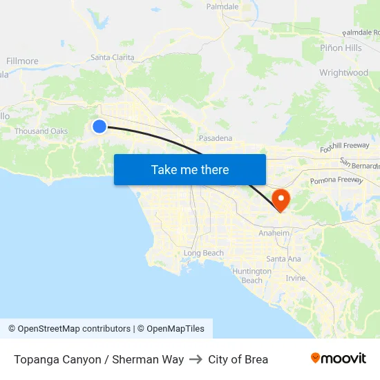 Topanga Canyon / Sherman Way to City of Brea map