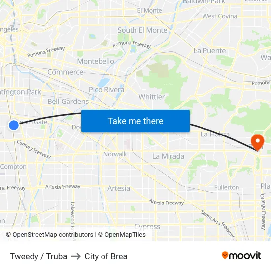 Tweedy / Truba to City of Brea map