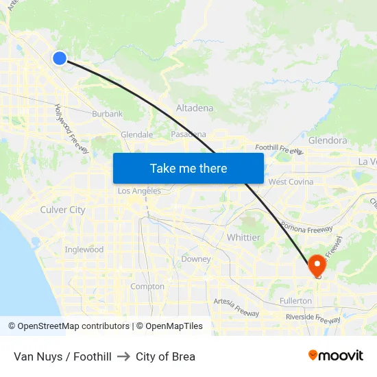 Van Nuys / Foothill to City of Brea map