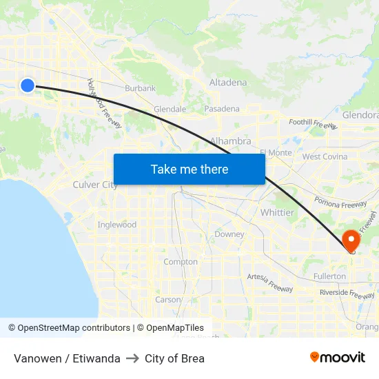 Vanowen / Etiwanda to City of Brea map