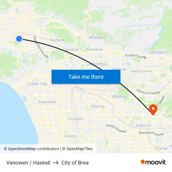 Vanowen / Haskell to City of Brea map