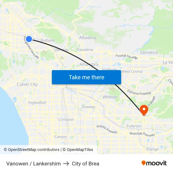Vanowen / Lankershim to City of Brea map
