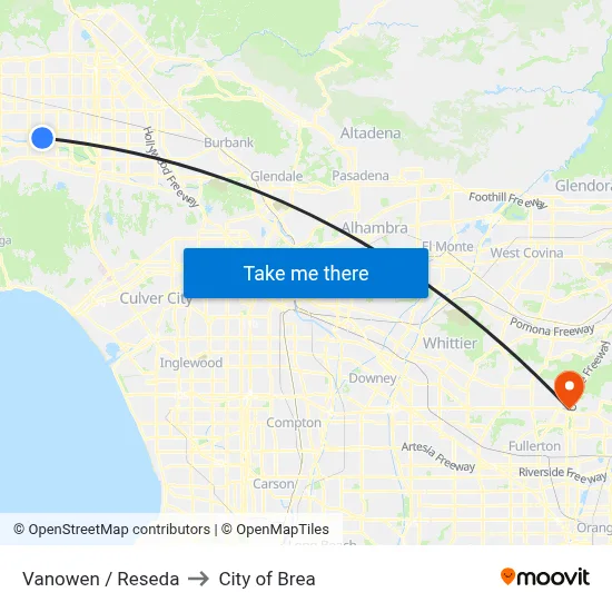 Vanowen / Reseda to City of Brea map