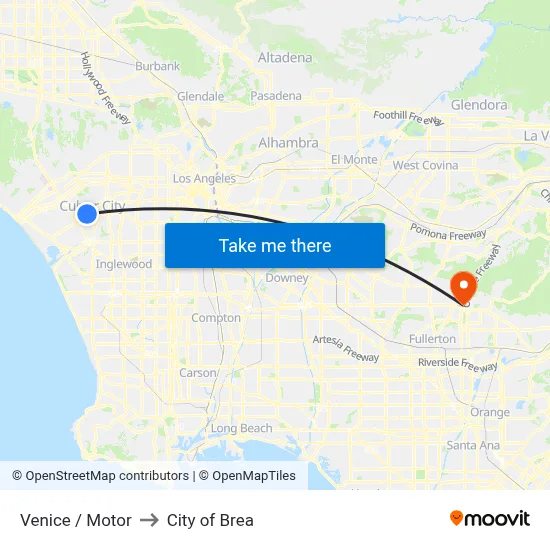 Venice / Motor to City of Brea map