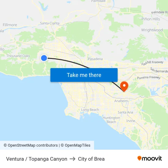 Ventura / Topanga Canyon to City of Brea map