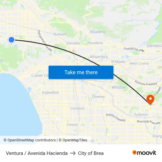 Ventura / Avenida Hacienda to City of Brea map