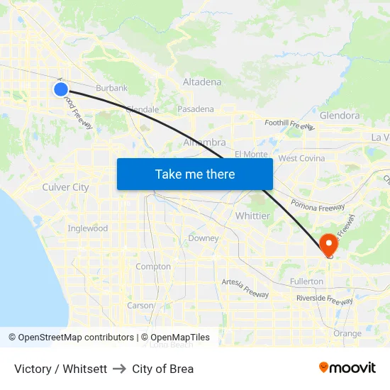 Victory / Whitsett to City of Brea map
