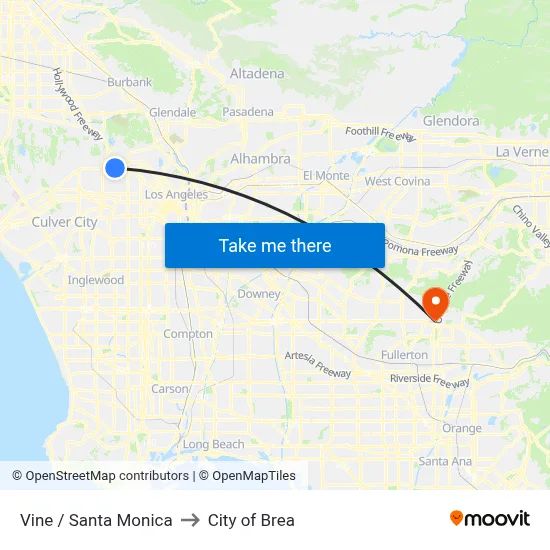 Vine / Santa Monica to City of Brea map